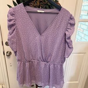 Maurices Purple & White Polka Dot Wrap Top SS 1X